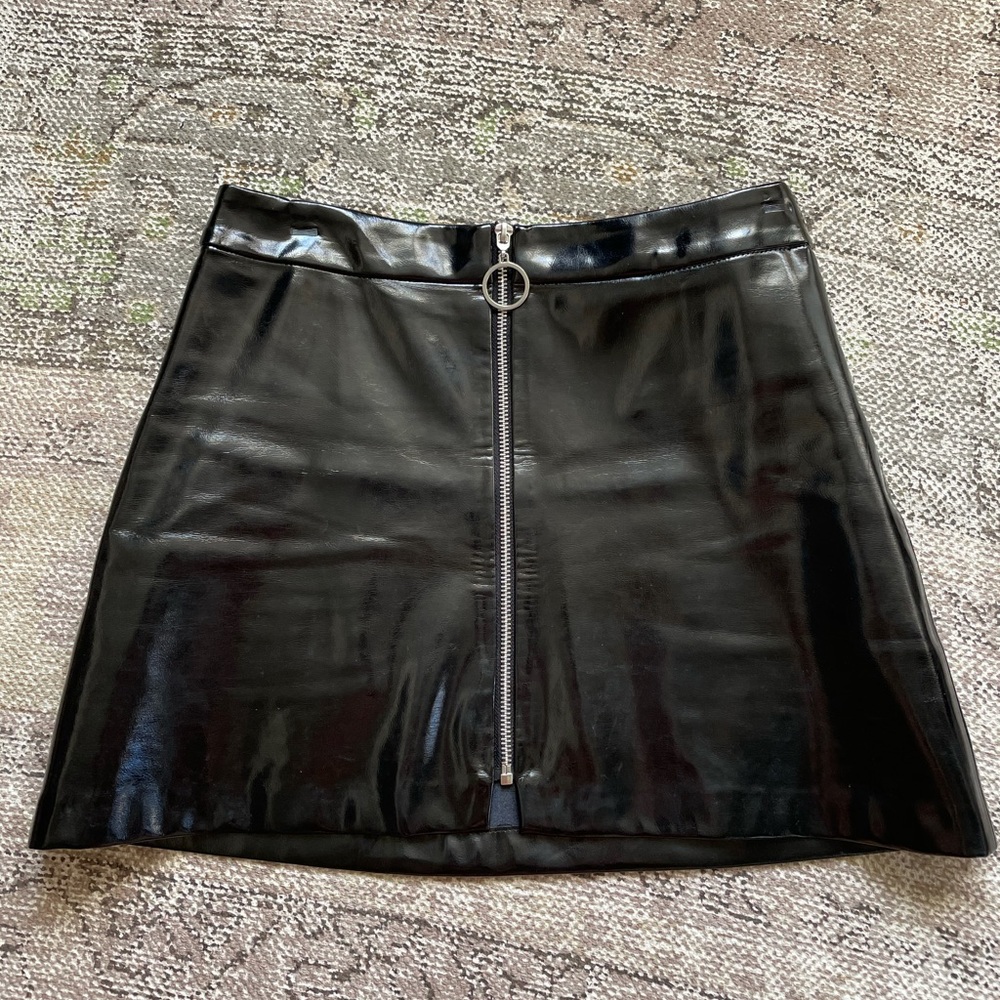 Leather front zip shirt